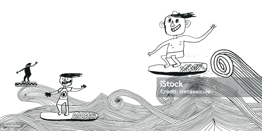 Beach fun and surfing Hand drawn people surfing Surfing stock vector