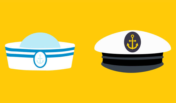 bildbanksillustrationer, clip art samt tecknat material och ikoner med sjöman hatt set, marin kapten kläder - matros