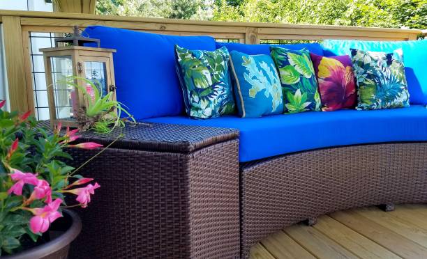 istock Caribbean Blue Tropical Sofa with Flora Nearby 1006200974