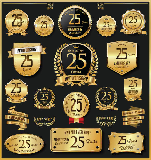 illustrations, cliparts, dessins animés et icônes de anniversaire rétro vintage or badges et étiquettes le vecteur - anniversary seal stamper banner insignia