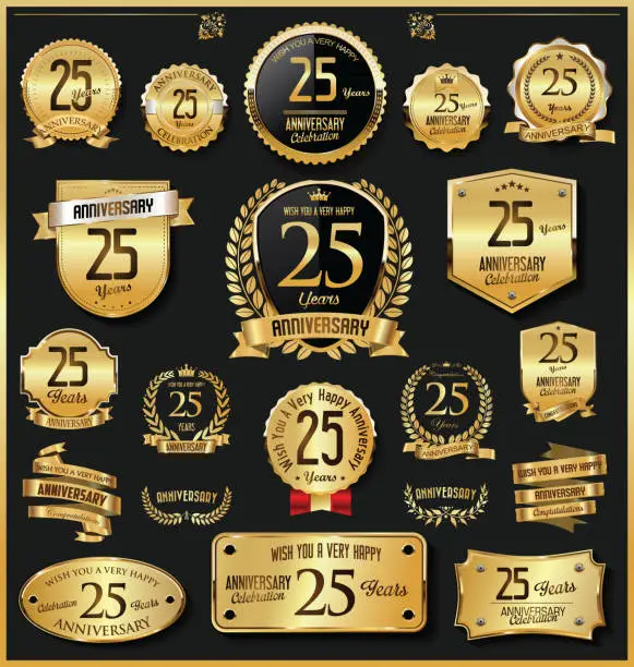 Vector illustration of Anniversary retro vintage golden badges and labels vector