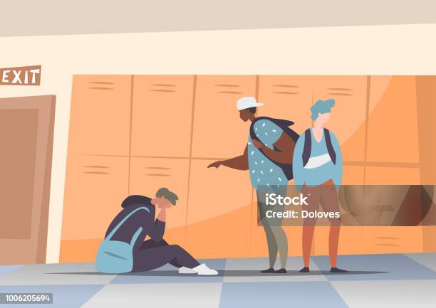 Group Students Bullying And Suppress The Guy Stock Illustration - Download Image Now - Bullying, Teenager, Education