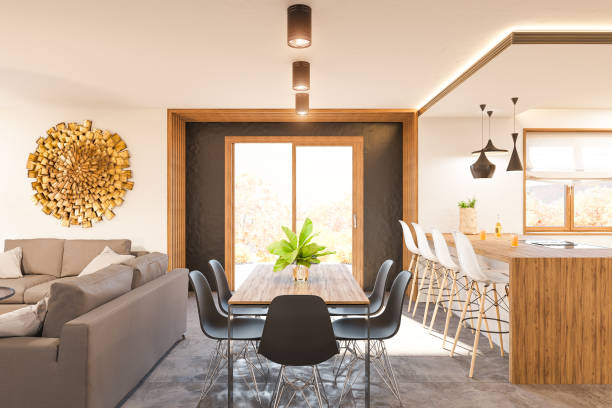istock 3d render modern living room interior design with fireplace 1006205720