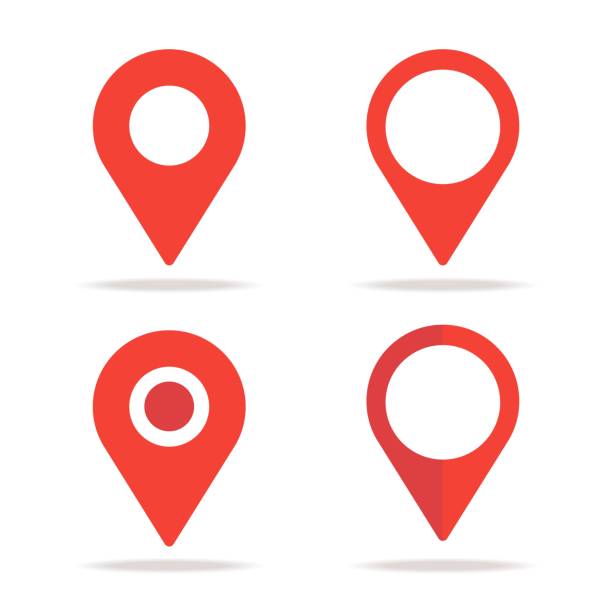 ilustraciones, imágenes clip art, dibujos animados e iconos de stock de nuevo diseño plano ubicación mapa los iconos, gps indicador marca - map
