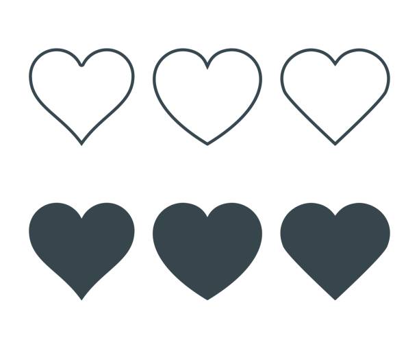 illustrations, cliparts, dessins animés et icônes de nouvelles icônes de cœur, concept de l’amour, l’ensemble des icônes linéaires avec une ligne mince et avec remplissage foncé. isolé sur fond blanc. illustration vectorielle - silhouette vectoriel