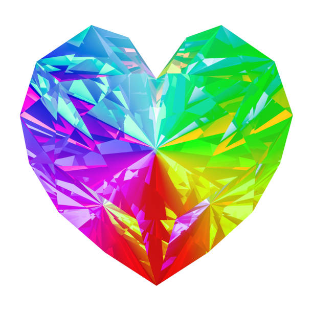 Rainbow jewel in the shape of heart. 3D rendering isolated on white background
