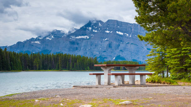 istock Two Jack Lake in Banff National Park, Canada in cloudy day 1006216036