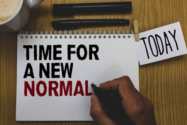 istock Conceptual hand writing showing Time For A New Normal. Business photo text Make a big dramatic change Replace the expected Written on paper hand hold pen clipper grip sticky note black pen. 1006229462