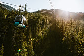 Gondola Lift Going Up Mountain in Banff Canada