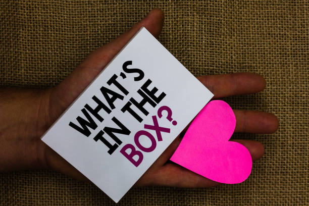istock Word writing text What s is In The Box question. Business concept for Curiosity Opening a gift Surprise package Human hand touched white page with letter and love symbol sack base. 1006244028