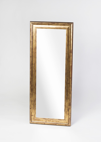 mirror isolated on white- Large golden framed mirror isolated on white background