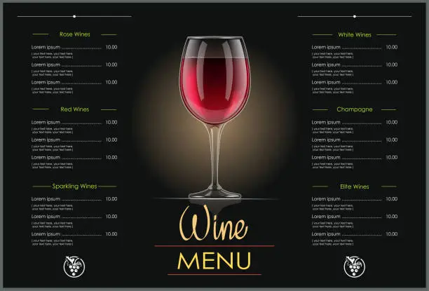 Vector illustration of Red Wine glass. Concept design for wines menu