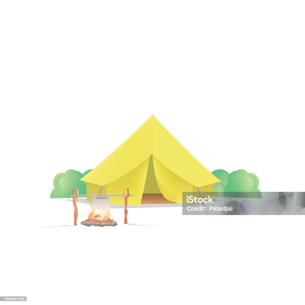 Zomerkamp Met De Gele Kamp En Kampvuur Op Witte Achtergrond Illustratie  Vector Camping Concept Stockvectorkunst En Meer Beelden Van Achtergrond -  Thema - Istock