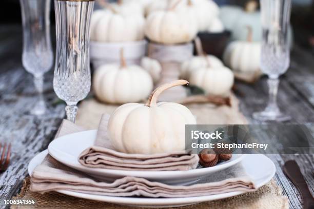 Country Table Setting Stock Photo - Download Image Now - Pumpkin, Place Setting, Home Decor