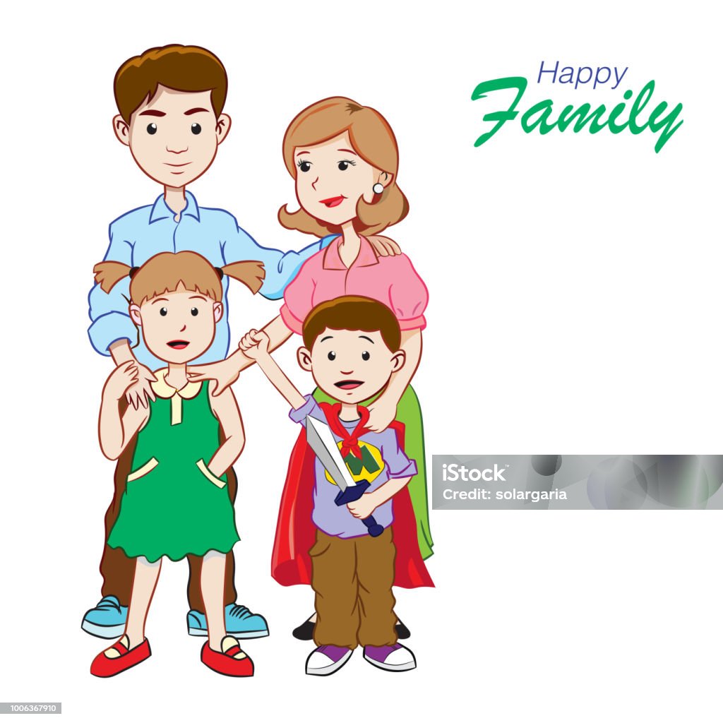 Gia Đình Có Hai Con Đầy Màu Sắc Minh Họa Vector Hoạt Hình Hình ...