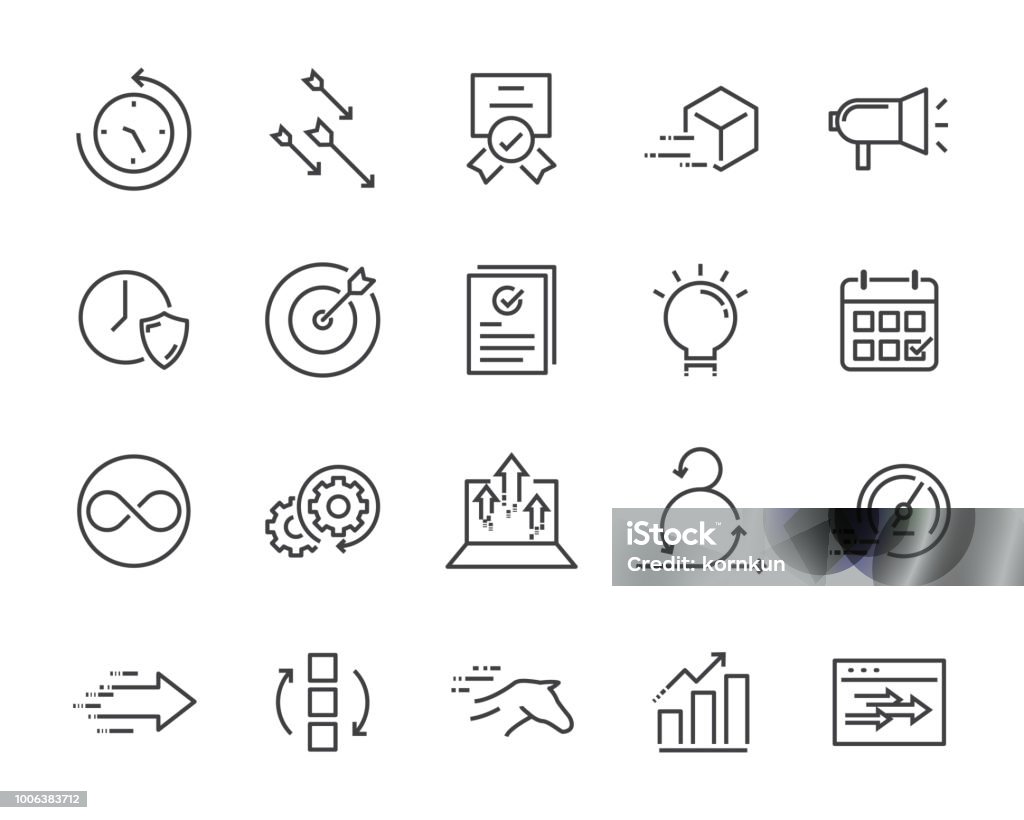 simple set of vector line icon, contain such lcon as speed, agile, boost, process, time and more Icon Symbol stock vector