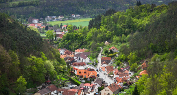 istock Karlstejn village panorama, bird eye view 1006396332