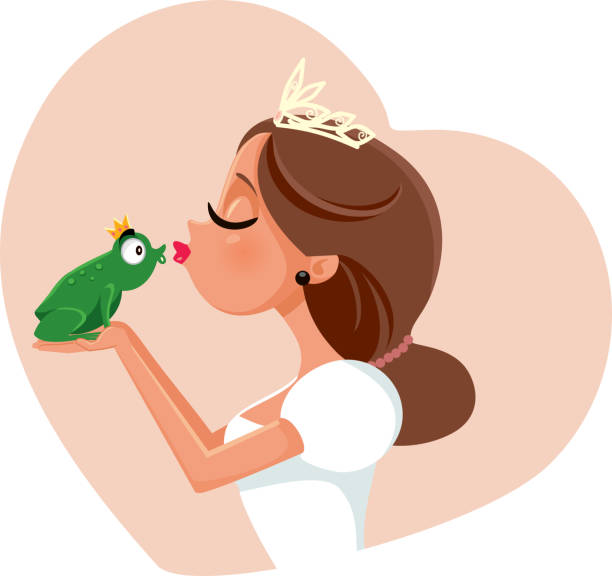 ilustraciones, imágenes clip art, dibujos animados e iconos de stock de linda princesa besos ilustración de frog prince - sapo