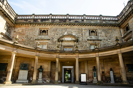 The entrance to and facade of Nottingham Castle in Nottingham, UK