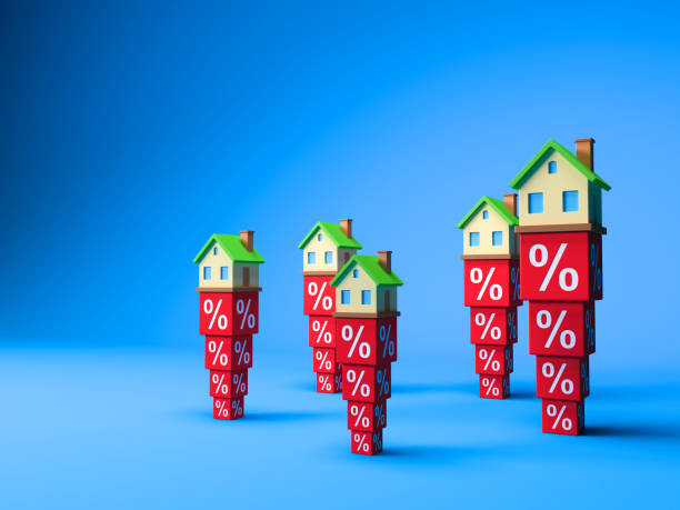 istock Abstract Miniature House And Red Percentage Blocks. 3d Illustration. 1006420226