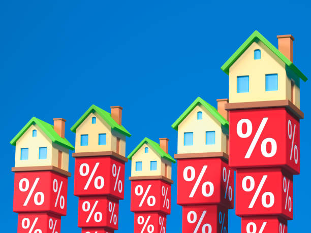 istock Abstract Miniature House And Red Percentage Blocks. 3d Illustration. 1006420232