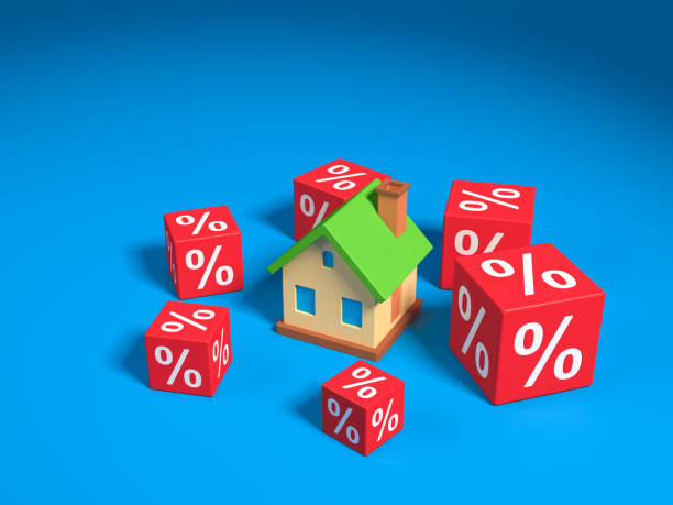 istock Abstract Miniature House And Red Percentage Blocks. 3d Illustration. 1006420368