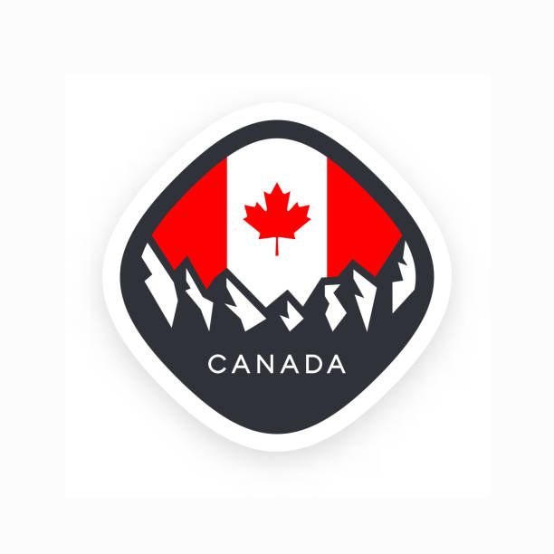 Canada symbol with mountains and Canadian flag with red maple leaf Vector illustration canadian flag maple leaf computer icon canada stock illustrations