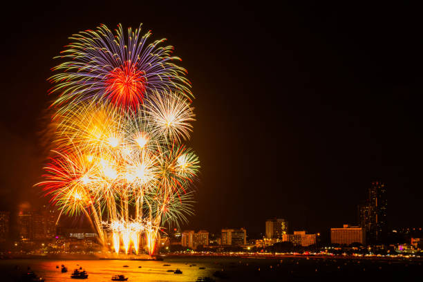 istock Firework colorful on night city view background for celebration festival. 1006423556