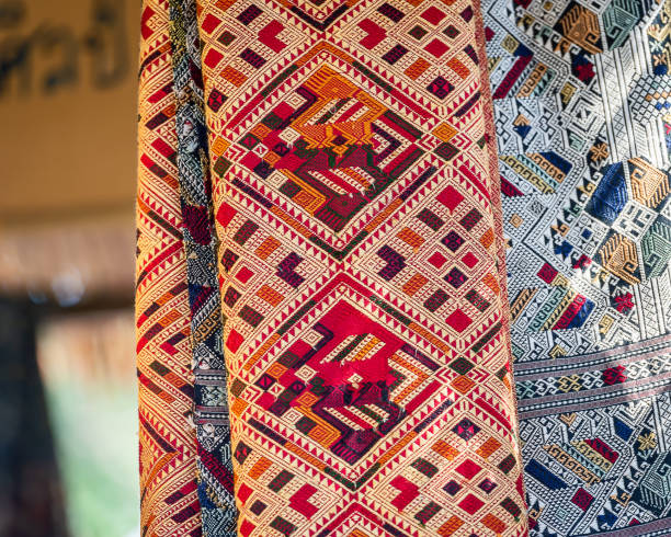 Thai native cloth. Hand made of thai native fabric in thailand, Thai native cloth Available for sale at flea market. miao minority stock pictures, royalty-free photos & images