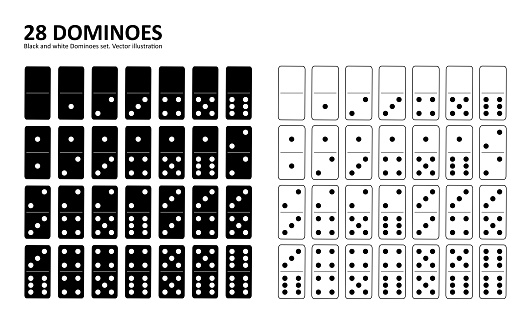Black and white domino full set in flat design style. Vector illustration