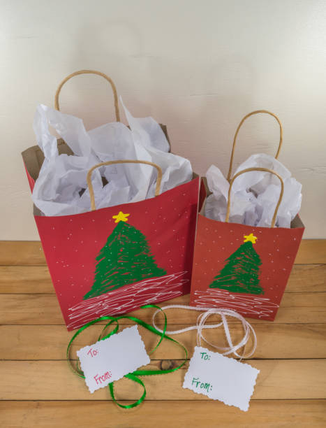 Gift bags painted with a Christmas design