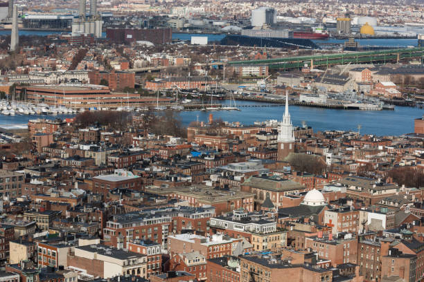 보스턴 - boston aerial view charles river residential structure 뉴스 사진 이미지