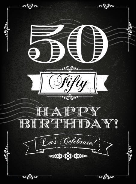 Vintage 50 years happy birthday card  with grunge background and chalk designs, vector illustration Vintage 50 years happy birthday card  with grunge background and chalk designs, vector illustration over the hill birthday stock illustrations