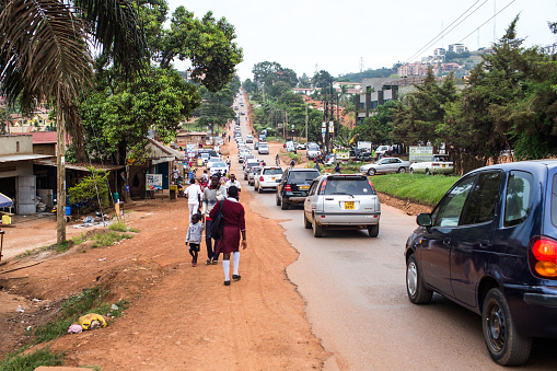 KAMPALA, UGANDA - CIRCA NOV, 2016: View from a main street in the Kampala at the evening rush hours.