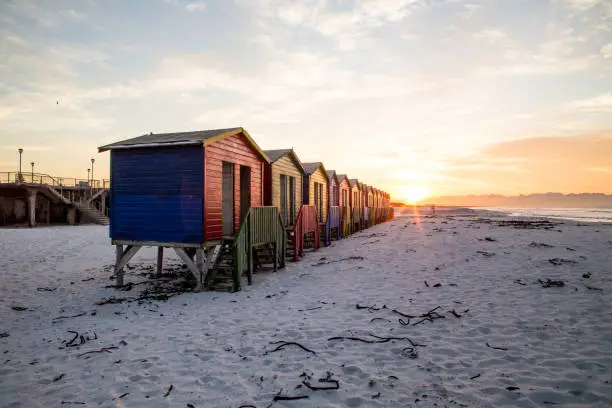 Beach Huts at Sunrise in Muizenberg Cape Town