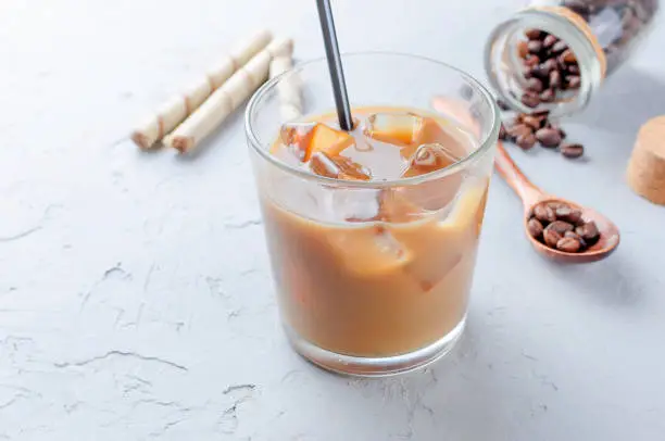 Photo of Iced coffee in glass with ice