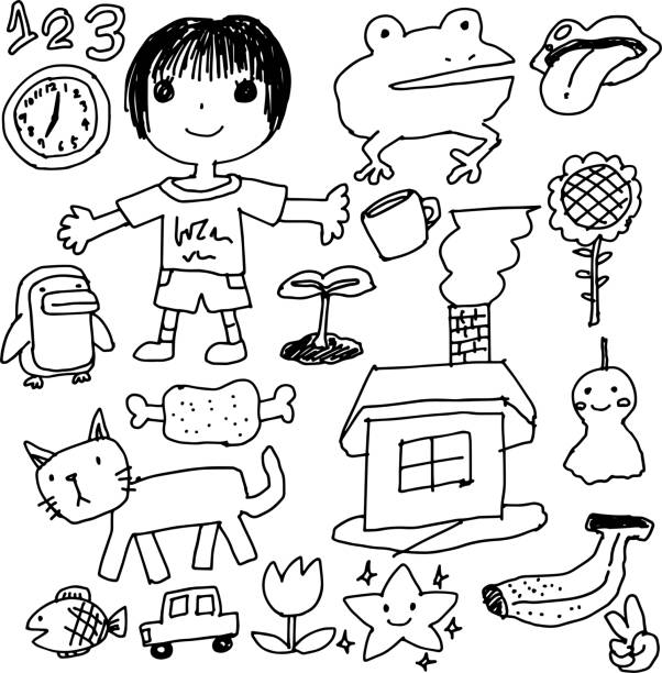 図面 1 子供の落書き - childs drawing child preschool crayon点のイラスト素材／クリップアート素材／マンガ素材／アイコン素材