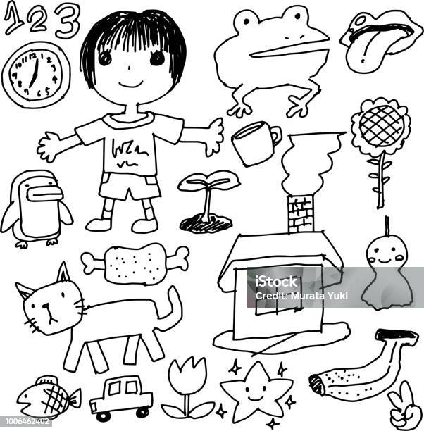 Childrens Graffiti Drawing 1 Stock Illustration - Download Image Now - Child's Drawing, Bud, Child