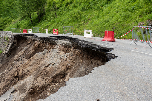 a collapse of the road in the French Pyrenees