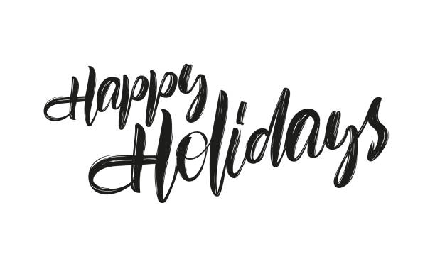 illustrazioni stock, clip art, cartoni animati e icone di tendenza di lettering di tipo pennello disegnato a mano vettoriale di happy holidays su sfondo bianco - invitation national holiday design black