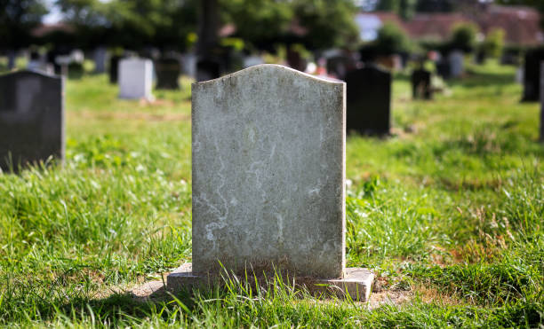 lápida en blanco con otras tumbas en el fondo - cemetery fotografías e imágenes de stock