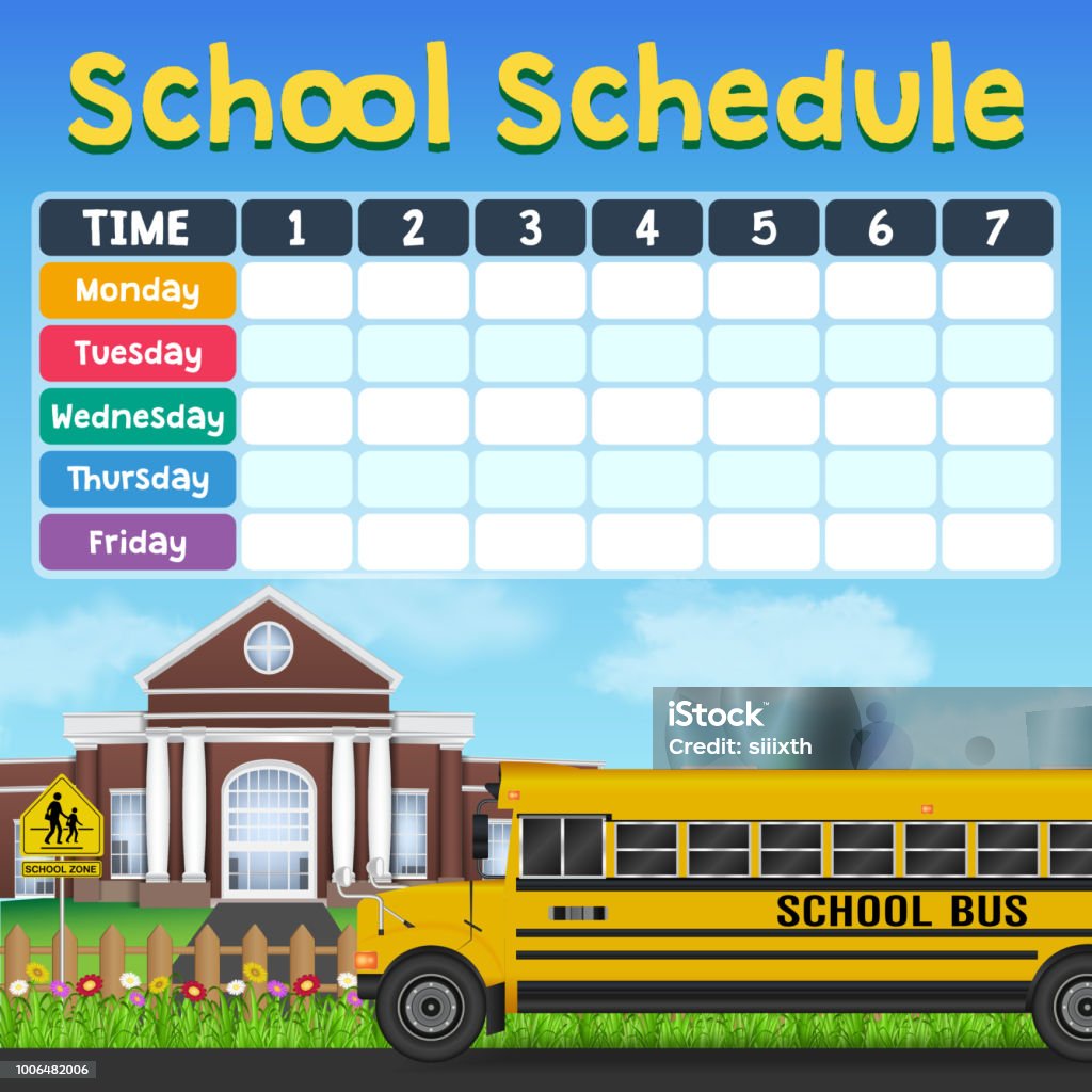 School Time School Schedule Timetable With Student Items Stock Illustration ...