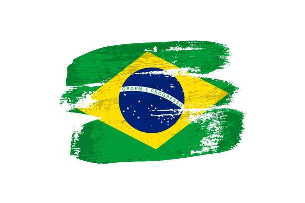 ilustrações, clipart, desenhos animados e ícones de bandeira do brasil pintada com pinceladas. vector bandeira grunge do brasil isolado no fundo branco. - brasil
