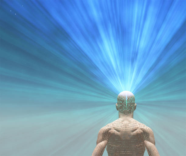 Man radiates light from text on his skin