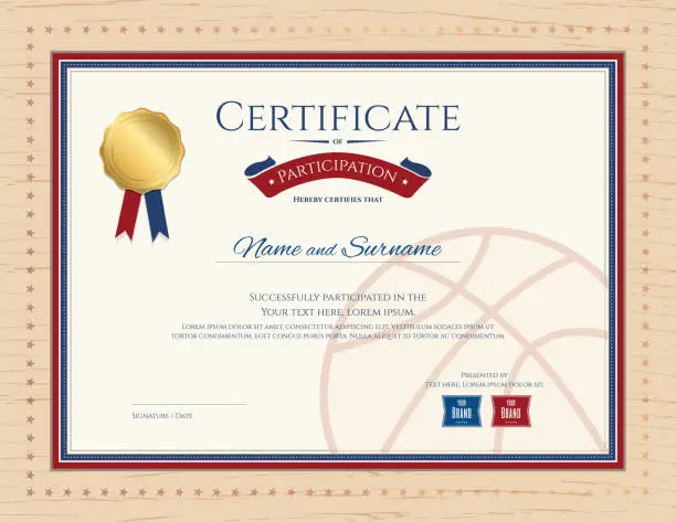 Vector illustration of Certificate template in basketball sport theme with border frame, Diploma design