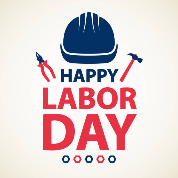 Happy Labor Day Let's celebrate and honor the labor movement on the holiday of Labor Day with work helmet, hammer, piler and wheel nut piler stock illustrations