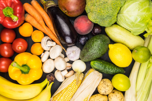 istock Close-up top view image of fresh organic vegetables and fruit 1006503390