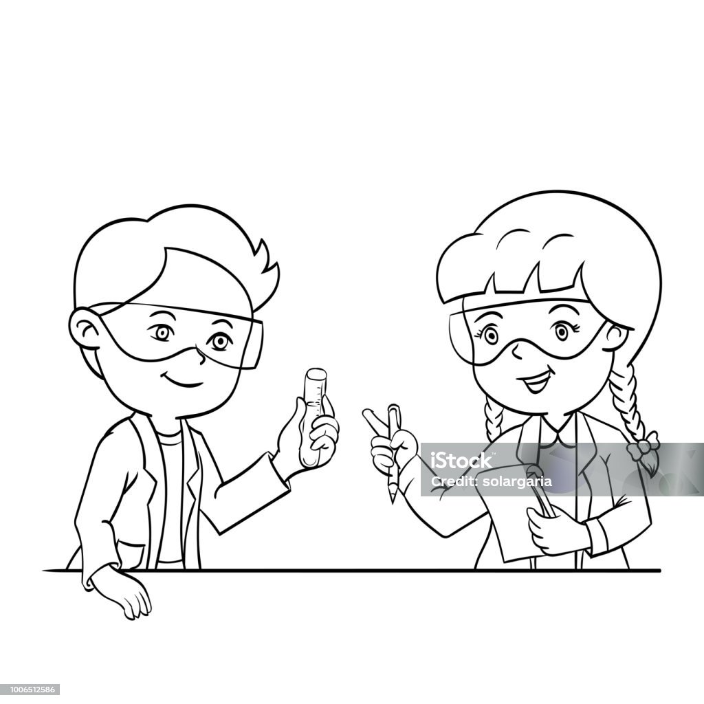 Science Class Line Drawing Kid In Science Class Hand Drawn Vector Illustration Stock Illustration ...