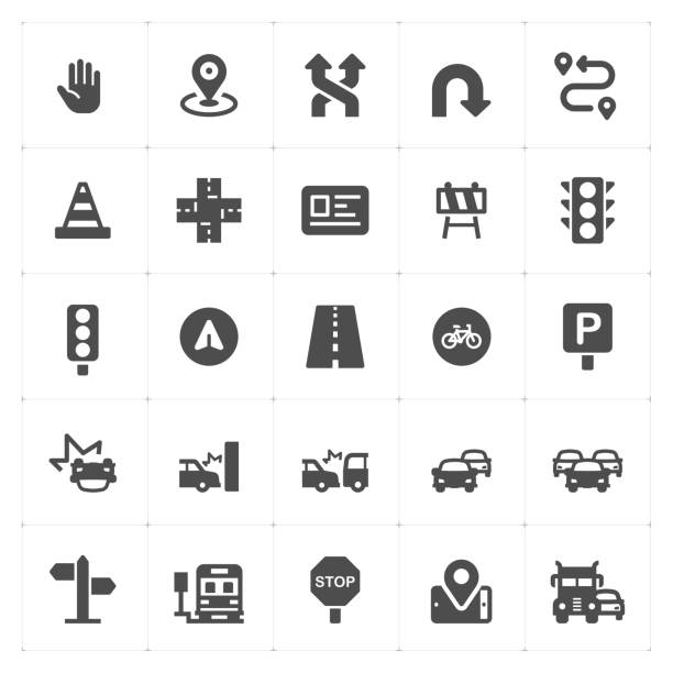 ilustrações, clipart, desenhos animados e ícones de ícone do conjunto - tráfego e acidente preenchido icon ilustração vetorial de estilo no fundo branco - computer icon symbol highway driving