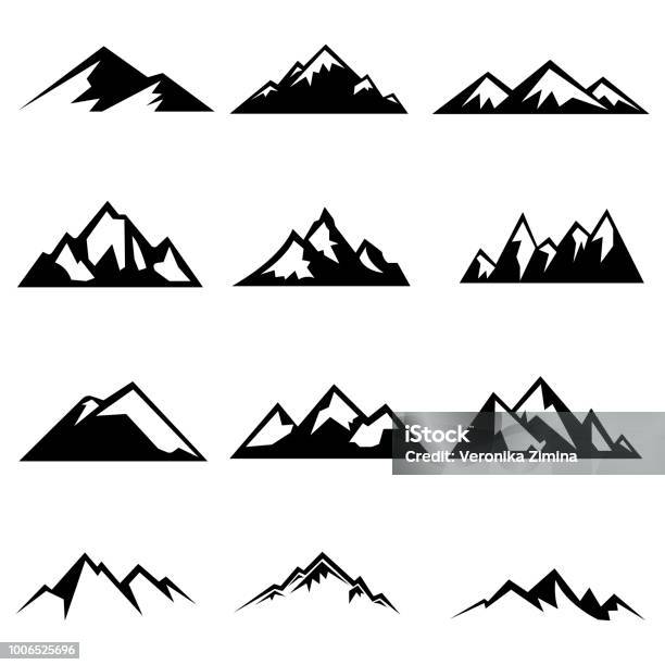 Ilustración de Conjunto De Siluetas De Las Montañas y más Vectores Libres de Derechos de Montaña - Montaña, Ícono, Vector